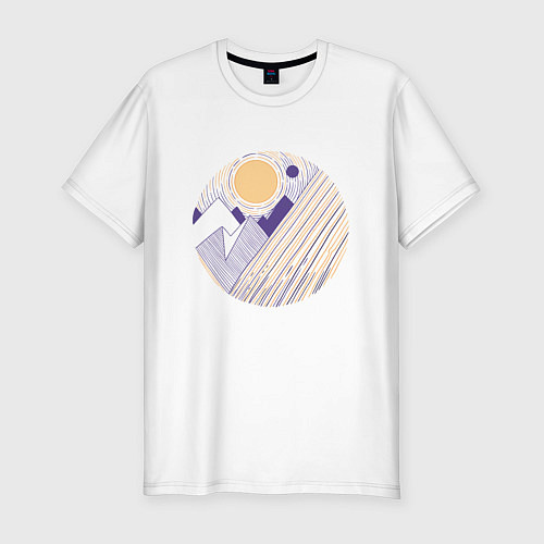 Мужская slim-футболка Абстрактные горы и солнце / Белый – фото 1