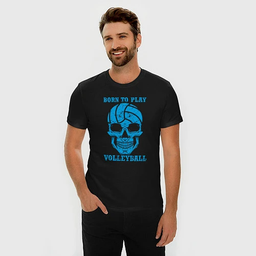 Мужская slim-футболка Рождён для волейбола / Черный – фото 3