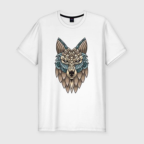 Мужская slim-футболка Волк орнамент / Белый – фото 1