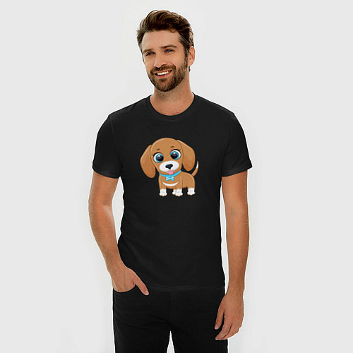 Мужская slim-футболка Собачка с бантиком / Черный – фото 3