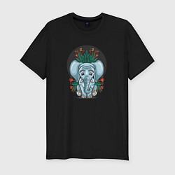 Мужская slim-футболка Слон и цветы