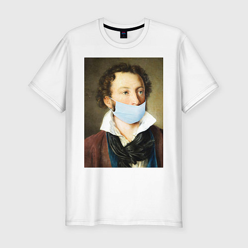 Мужская slim-футболка Пушкин в маске / Белый – фото 1