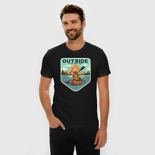 Мужская slim-футболка Один на реке / Черный – фото 3