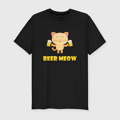 Мужская slim-футболка Beer Meow / Черный – фото 1