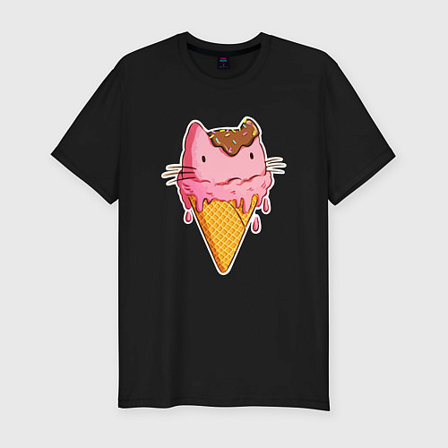 Мужская slim-футболка Cat Ice Cream / Черный – фото 1