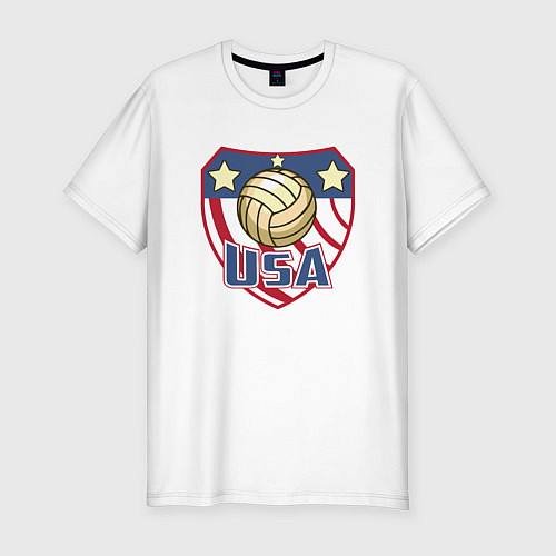 Мужская slim-футболка США - Волейбол / Белый – фото 1