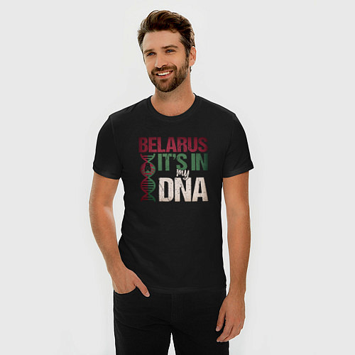 Мужская slim-футболка ДНК - Беларусь / Черный – фото 3