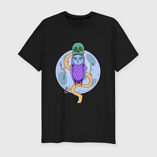 Мужская slim-футболка Colorful Owl / Черный – фото 1