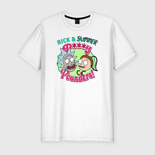 Мужская slim-футболка Rick & Summer P***y Pounders! / Белый – фото 1