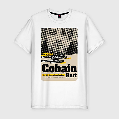 Мужская slim-футболка Kurt Cobain paper cuts / Белый – фото 1