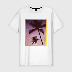 Мужская slim-футболка Пальмы закат рамка