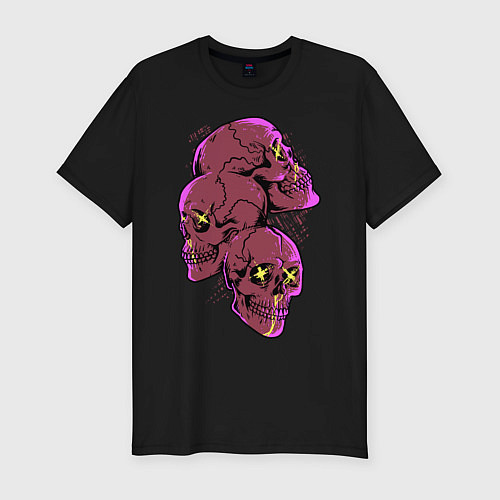 Мужская slim-футболка Pink punk skulls / Черный – фото 1