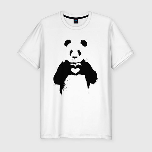 Мужская slim-футболка ПАНДА ЛАЙК ЛЮБОВЬ PANDA LOVE / Белый – фото 1