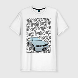 Мужская slim-футболка BMW E46 черные надписи Skylik
