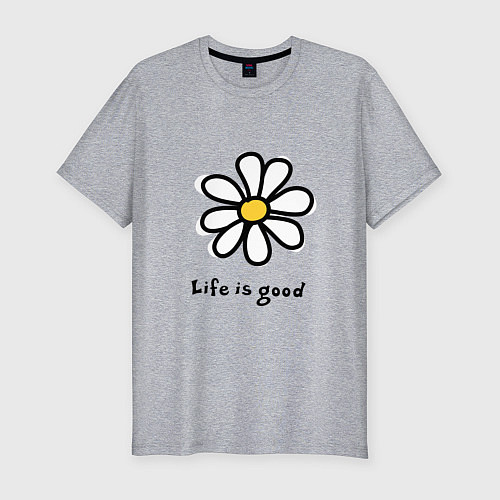 Мужская slim-футболка LIFE IS GOOD / Меланж – фото 1