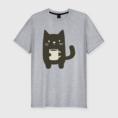 Мужская slim-футболка Котик с кружкой / Меланж – фото 1