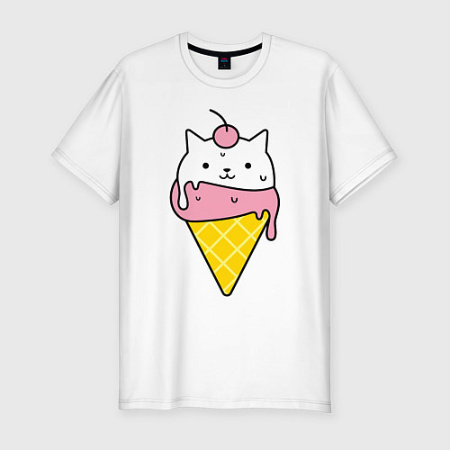 Мужская slim-футболка Ice Cream Cat / Белый – фото 1