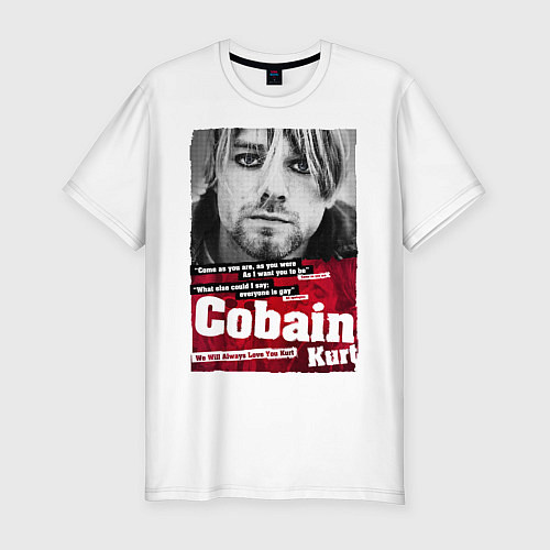 Мужская slim-футболка Kurt Cobain / Белый – фото 1