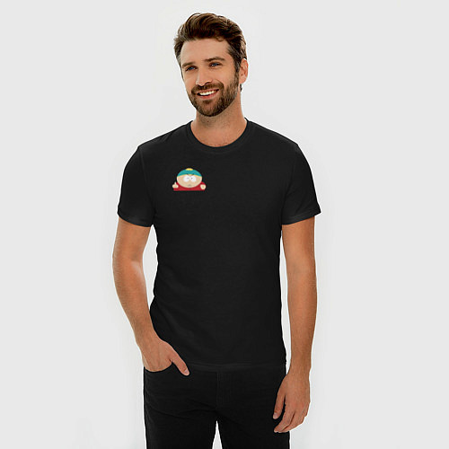 Мужская slim-футболка Картман в кармане / Черный – фото 3