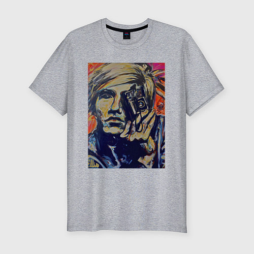 Мужская slim-футболка Автопортрет Энди Уорхола / Меланж – фото 1