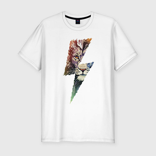 Мужская slim-футболка Лев в Молнии / Белый – фото 1
