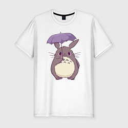 Футболка slim-fit Кавайный Тоторо с зонтиком, цвет: белый