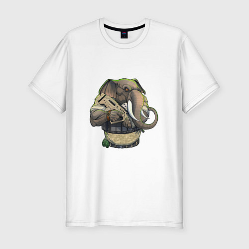 Мужская slim-футболка Слон-военный / Белый – фото 1