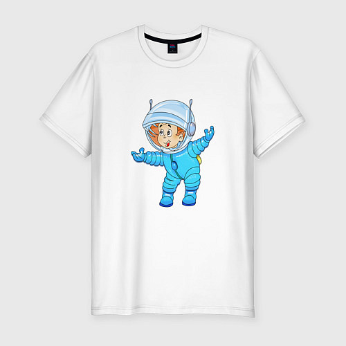 Мужская slim-футболка Счастливый космонавт / Белый – фото 1