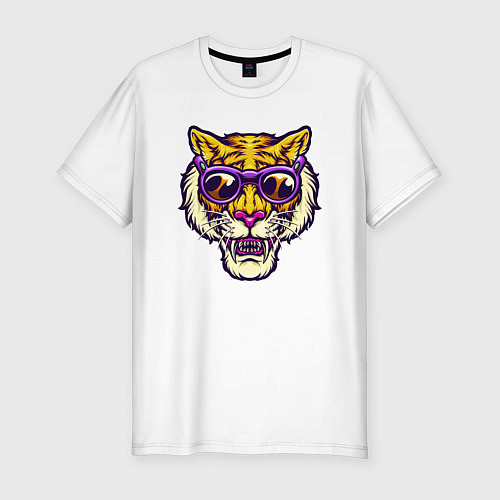 Мужская slim-футболка Тигр в очках / Белый – фото 1