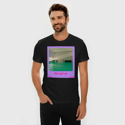 Мужская slim-футболка Vaporwave pool 1 / Черный – фото 3