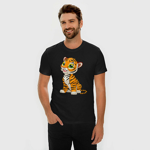 Мужская slim-футболка Малыш Тигр / Черный – фото 3
