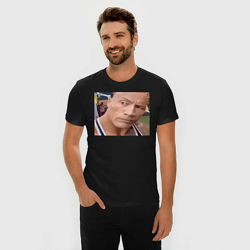 Мужская slim-футболка Скала мем / Черный – фото 3