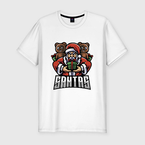 Мужская slim-футболка Дед Мороз и медвежата / Белый – фото 1