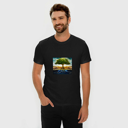 Мужская slim-футболка Древо баланса / Черный – фото 3