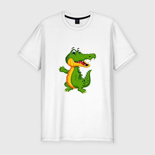 Мужская slim-футболка Зеленый крокодильчик машет / Белый – фото 1