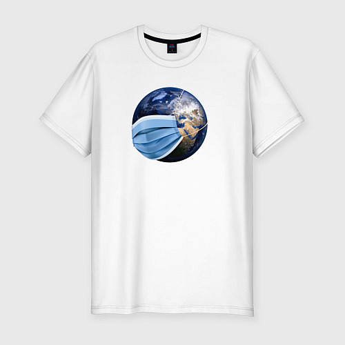 Мужская slim-футболка Планета Земля в маске / Белый – фото 1