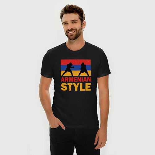 Мужская slim-футболка Армянский стиль / Черный – фото 3
