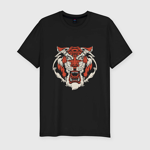 Мужская slim-футболка Tiger - Head / Черный – фото 1