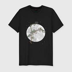 Мужская slim-футболка Дерево под луной в китайском стиле