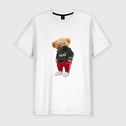 Мужская slim-футболка Крутой медвежонок в спортивках