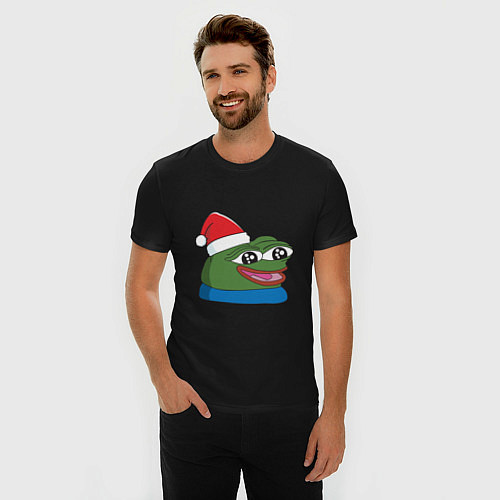 Мужская slim-футболка Pepe, pepe happy, Пепе хеппи, pepe happy new year / Черный – фото 3
