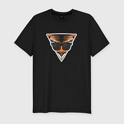 Мужская slim-футболка Тигр в очках в треугольнике