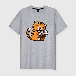 Футболка slim-fit Тигренок и кофе, цвет: меланж