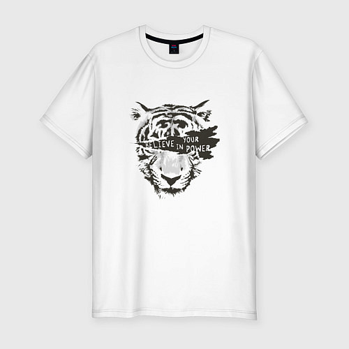 Мужская slim-футболка Тигр Верь в свою силу / Белый – фото 1