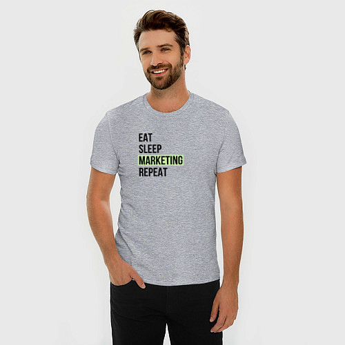 Мужская slim-футболка Eat Sleep Marketing Repeat / Меланж – фото 3