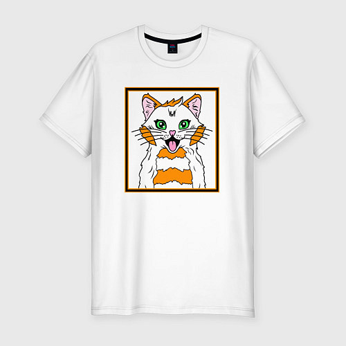Мужская slim-футболка Кот с улыбкой / Белый – фото 1