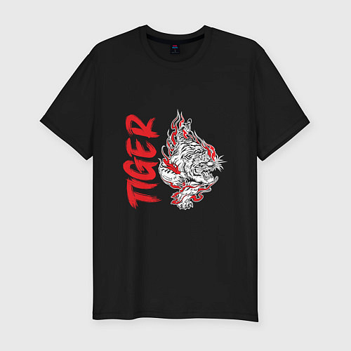 Мужская slim-футболка Fire - Tiger / Черный – фото 1