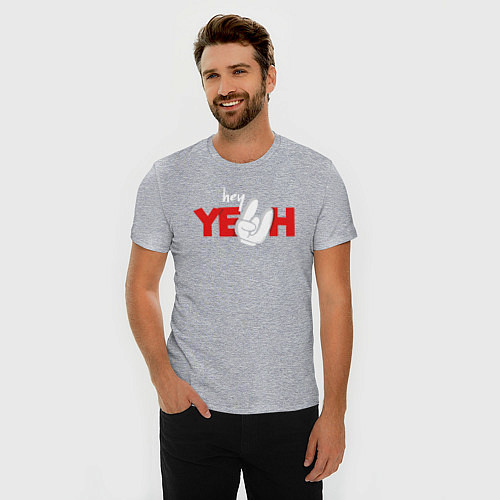Мужская slim-футболка Hey Yeah! / Меланж – фото 3