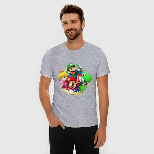 Мужская slim-футболка Mario wii / Меланж – фото 3