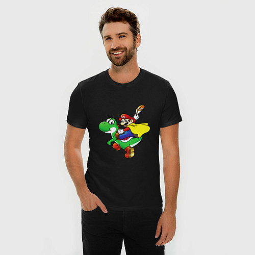 Мужская slim-футболка Yoshi&Mario / Черный – фото 3